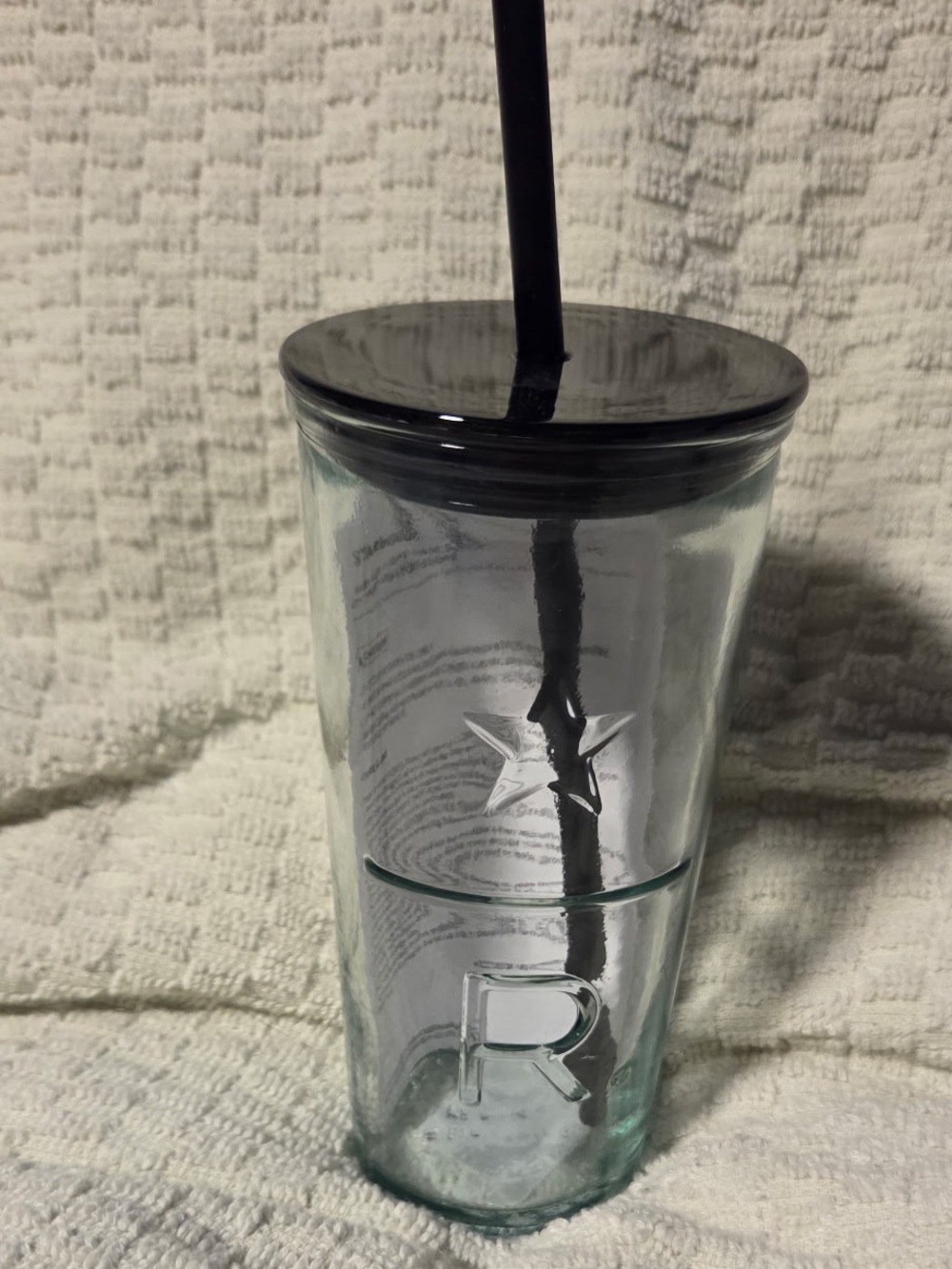 Monogrammed Clear Glass Tumbler with Black Lid